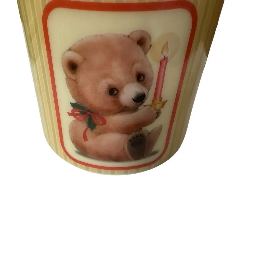 Vtg‎ Houston Harvest Christmas Teddy Bear Milk Glass Canister Hinged Lid Tea 6